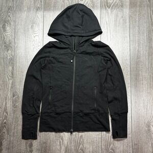 Lululemon Jacket Womens 6 Black In Stride Hooded Full Zip Thumb Holes Running